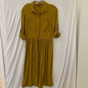 Topshop mustard button drawstring dress size 4